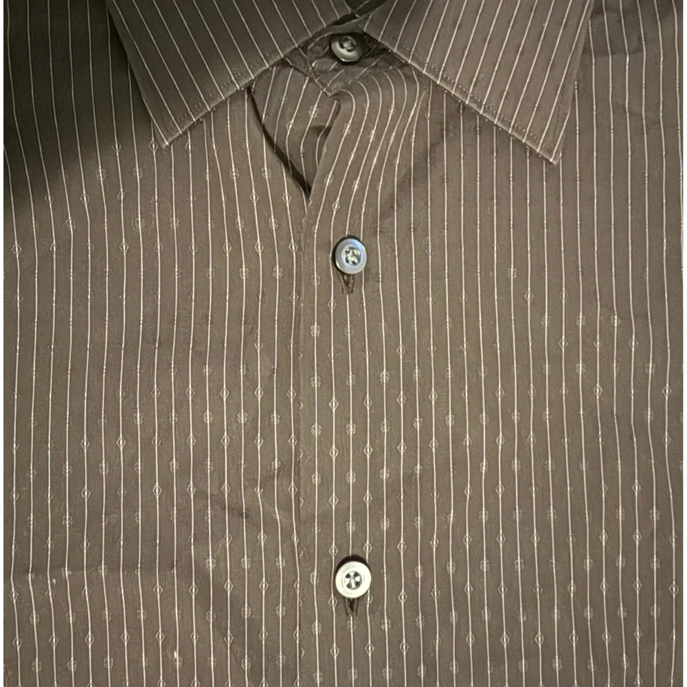 Banana Republic Slim Fit Button Down Shirt Mens M Brown Striped Woven In Italy